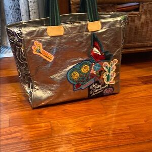 Consuela Silver Tote Bag with Playful Patches